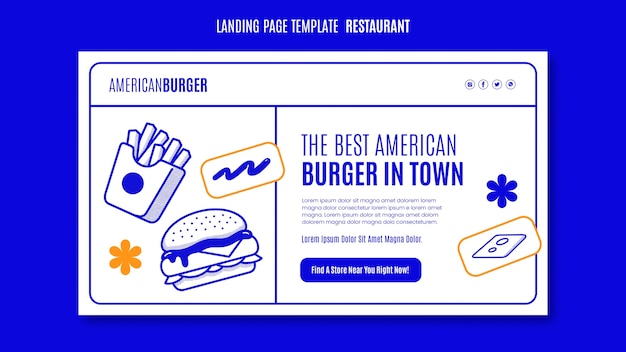 Free PSD hand drawn restaurant landing page