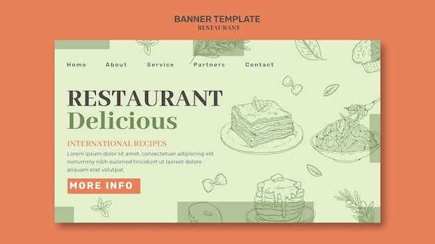 Free PSD hand drawn restaurant opening landing page