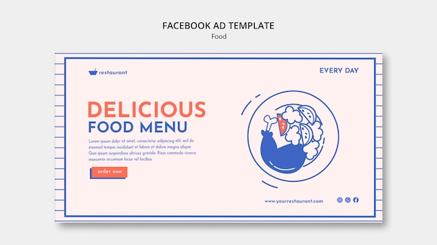 Free PSD hand drawn restaurant social media promo template with food