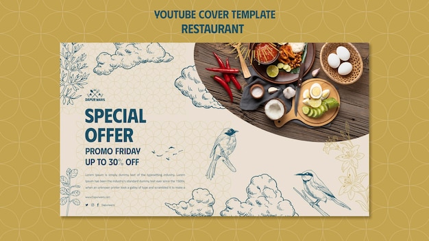 Free PSD hand drawn restaurant youtube cover