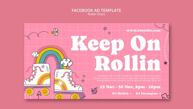 Free PSD hand drawn roller disco facebook template