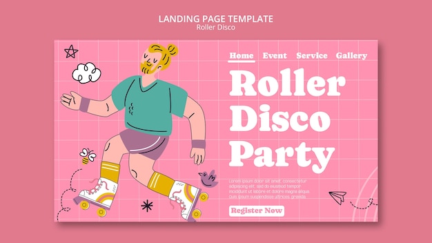 Free PSD hand drawn roller disco landing page template