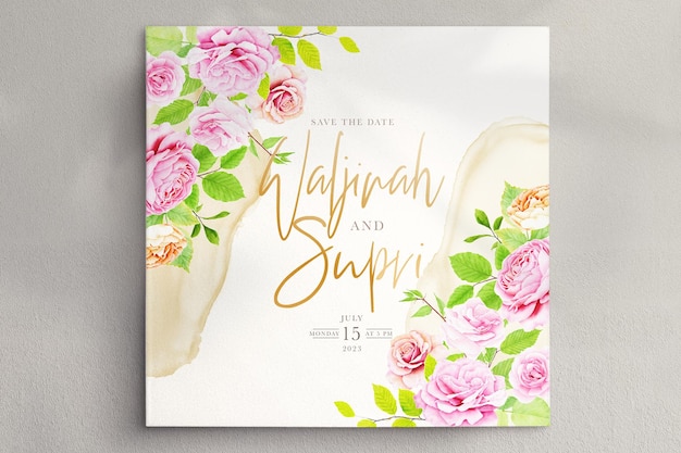 Free PSD hand drawn rose floral and leaves card design