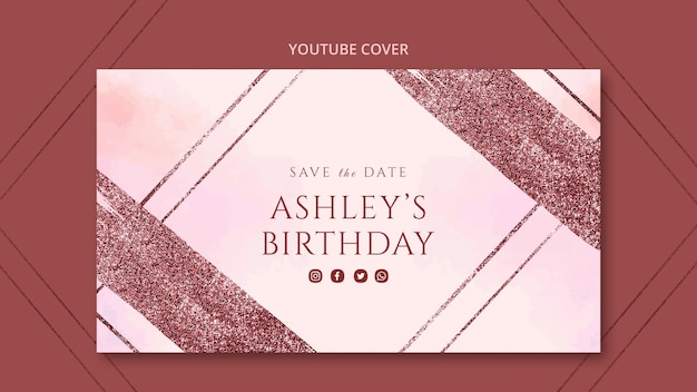 Free PSD hand drawn rose gold birthday youtube cover