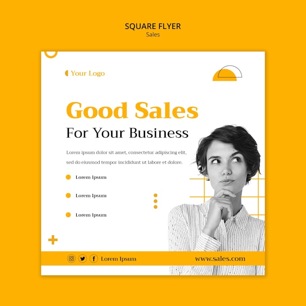 Free PSD hand drawn sales square flyer