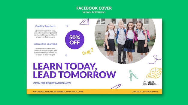 Free PSD hand drawn school admission facebook cover