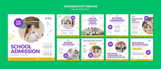 Free PSD hand drawn school admission instagram posts