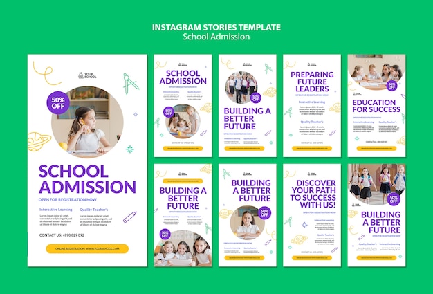 Free PSD hand drawn school admission instagram stories