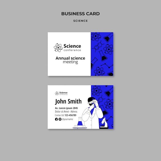 Free PSD hand drawn science concept business card template