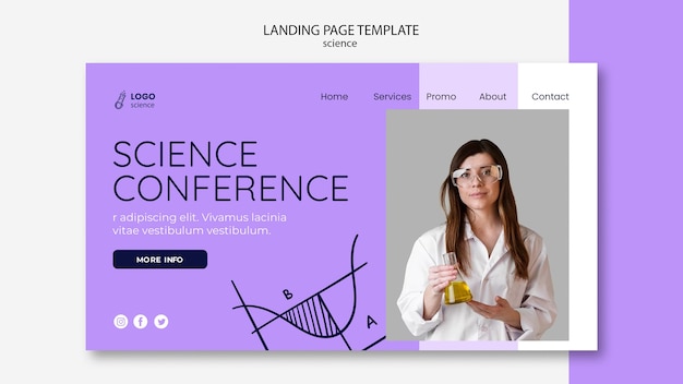 Free PSD hand drawn science conference landing page