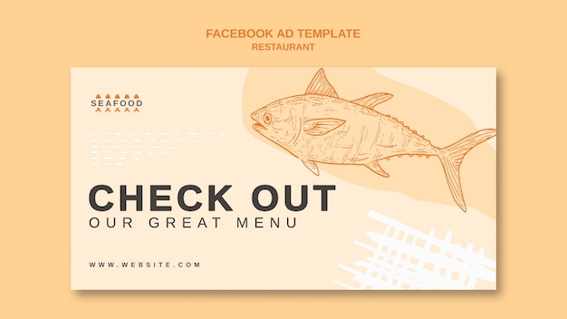 Free PSD hand drawn seafood restaurant facebook template