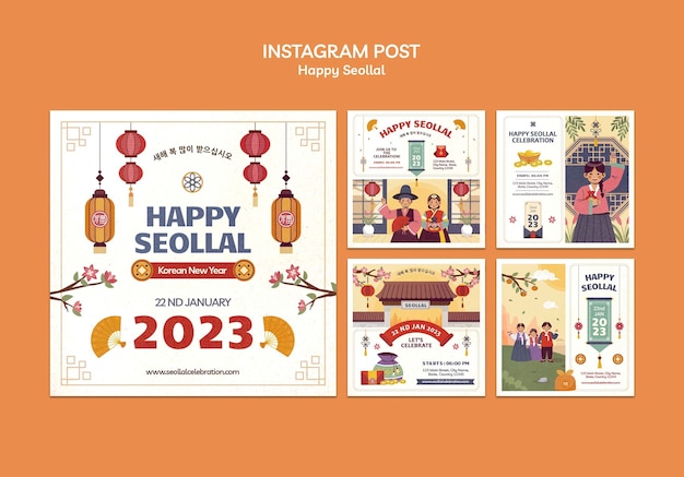 Hand drawn seollal celebration instagram posts