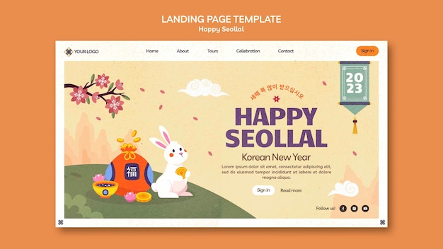 Hand drawn seollal celebration landing page template