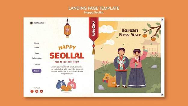 Free PSD hand drawn seollal celebration landing page template