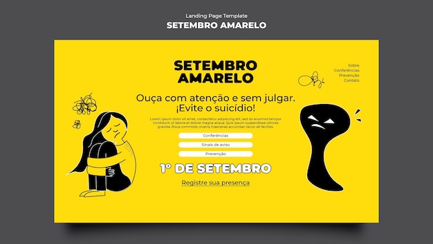 Free PSD hand drawn setembro amarelo landing page