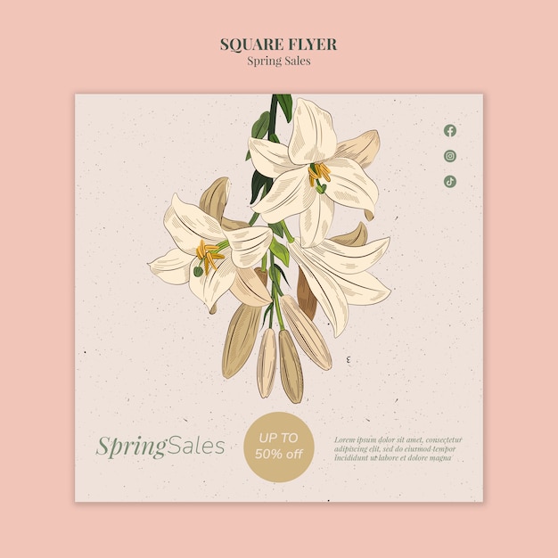 Free PSD hand drawn spring sale square flyer template