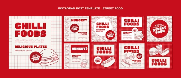 Free PSD hand drawn street food  instagram posts