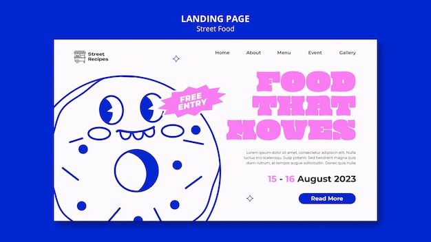 Free PSD hand drawn street food landing page