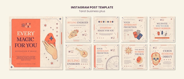 Free PSD hand drawn tarot business instagram post set