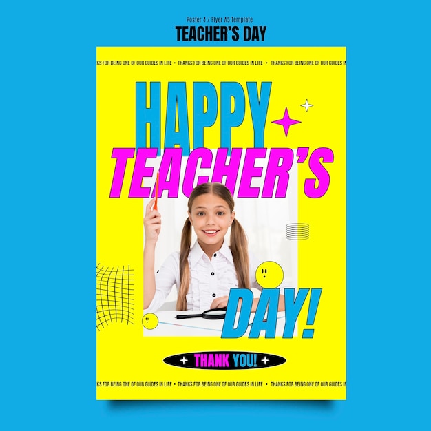 Free PSD hand drawn teacher's day poster template