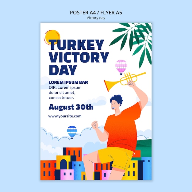 Free PSD hand drawn victory day poster template