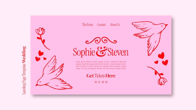 Free PSD hand drawn wedding celebration landing page