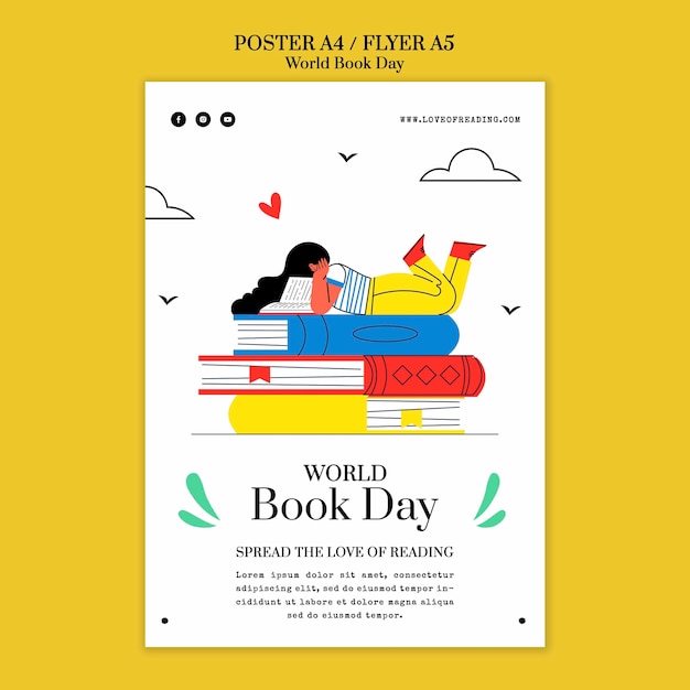 Hand drawn world book day flyer template