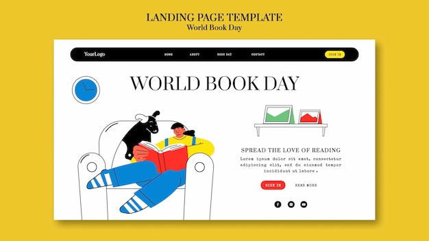 Free PSD hand drawn world book day landing page