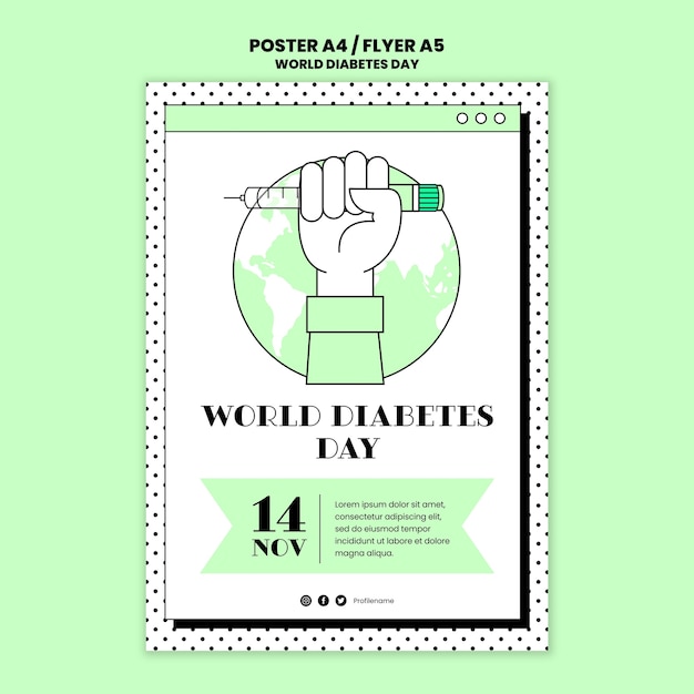 Free PSD hand drawn world diabetes day poster