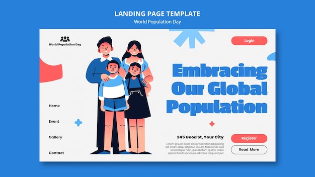 Free PSD hand drawn world population day landing page