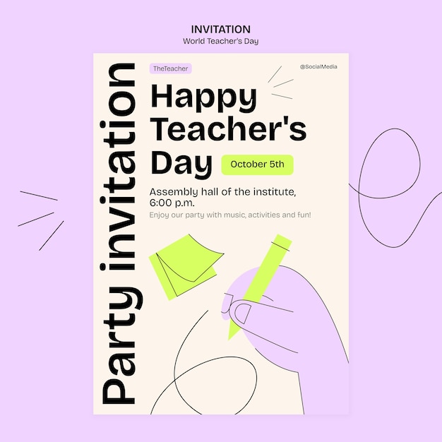 Free PSD hand drawn world teacher's day invitation template