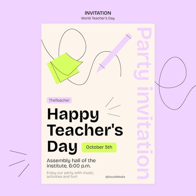 Free PSD hand drawn world teacher's day invitation template