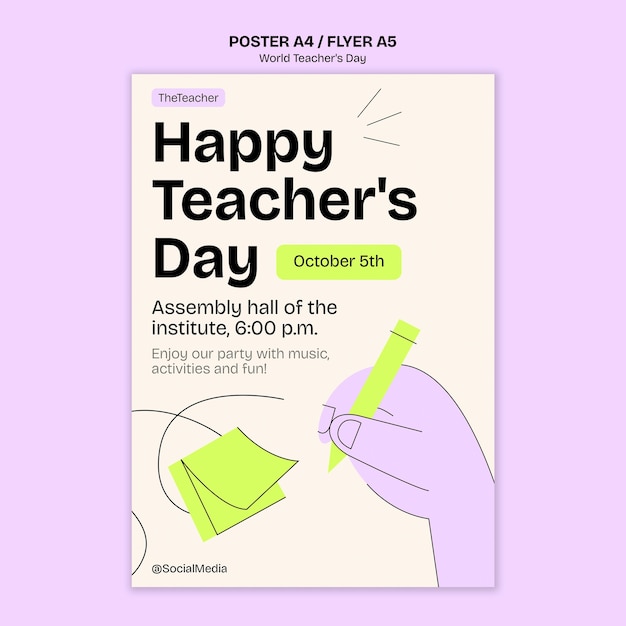 Free PSD hand drawn world teacher's day poster template