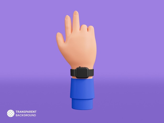 Free PSD hand gesture with wristwatch icon isolated 3d render illustration