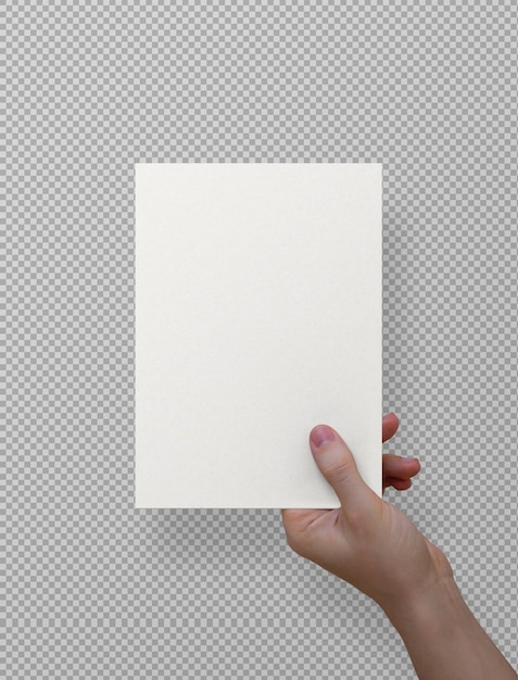 Free PSD hand holding a5 paper sheet