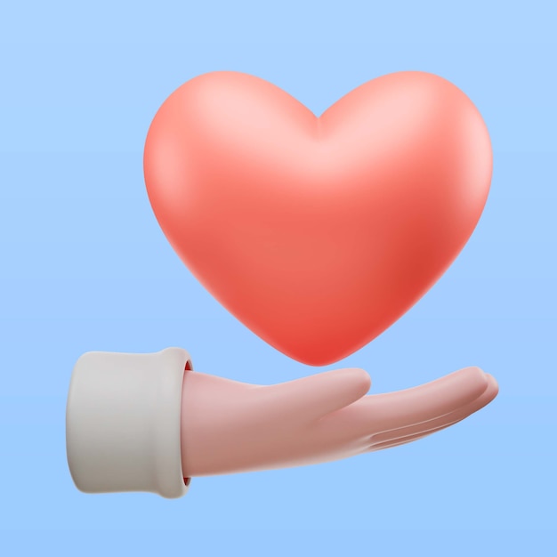 Free PSD hand holding heart symbol icon in 3d rendering