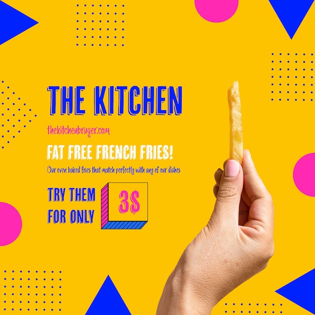 Free PSD hand holding tasty french frie template