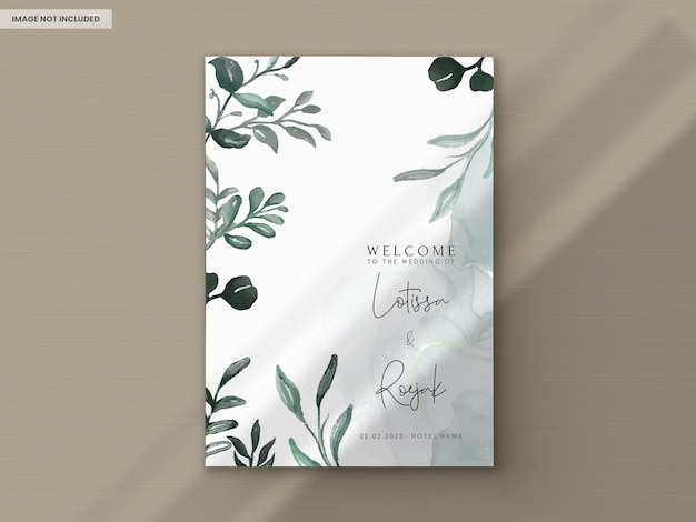 Free PSD hand painted watercolor greenery leaves invitation card