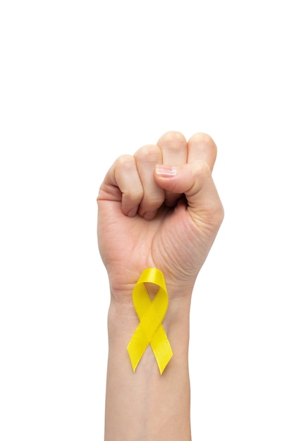 Free PSD hand with yellow ribbon