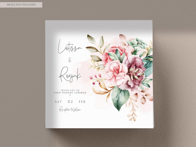 Free PSD handdrawn watercolor floral wedding invitation card