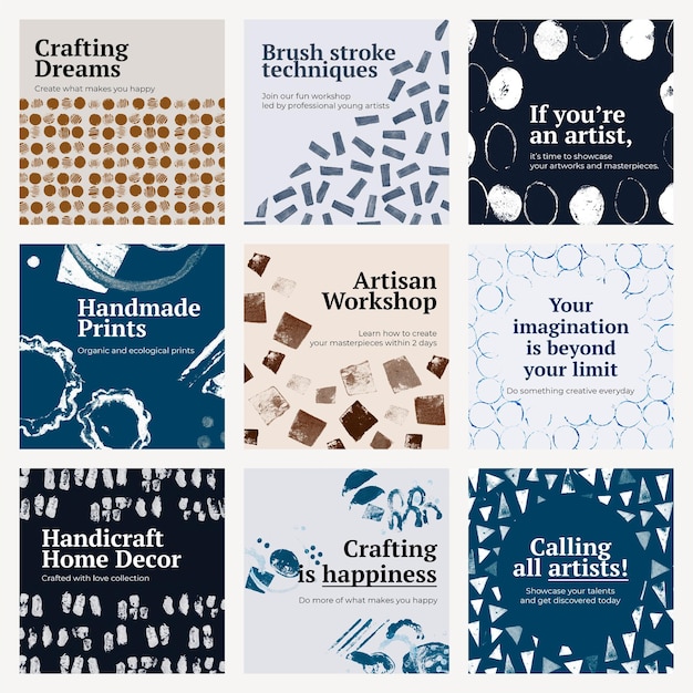 Free PSD handicraft themed template psd on block print background set