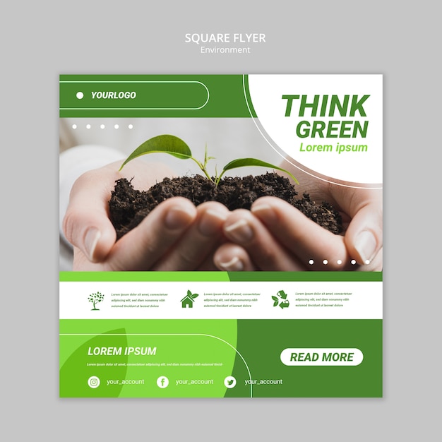 Hands holding dirt with plant square flyer template