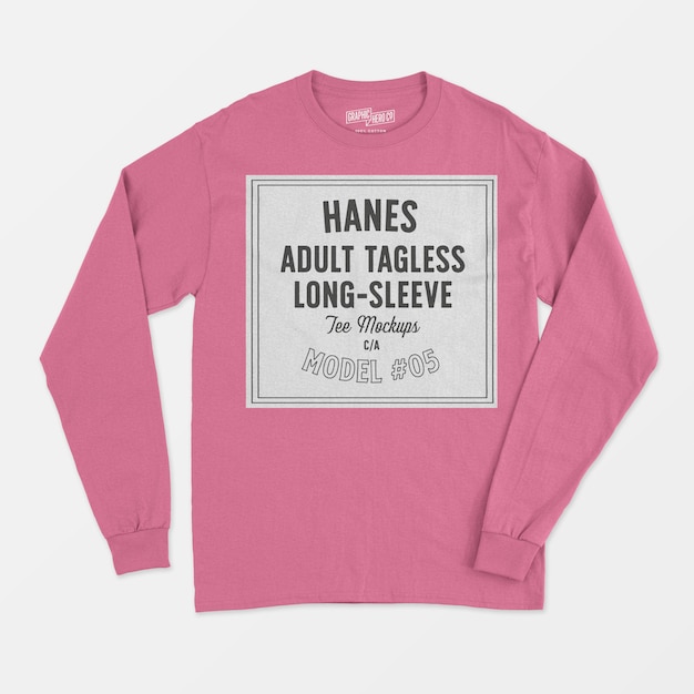 Free PSD hanes adult tagless longsleeve tee mockup 05