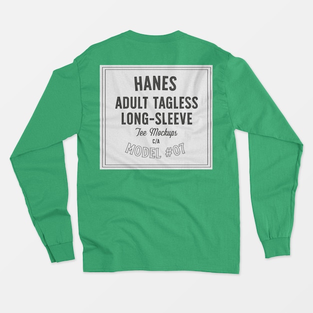 Free PSD hanes adult tagless longsleeve tee mockup 