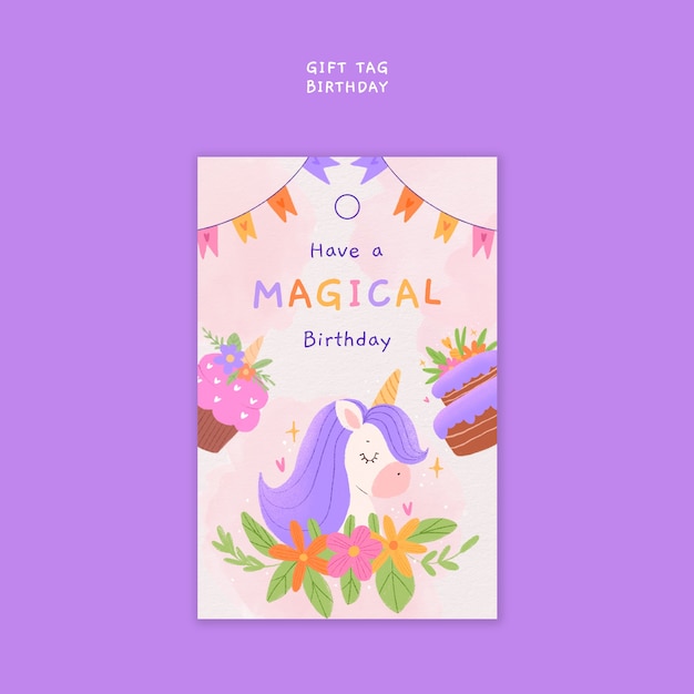 Free PSD happy birthday celebration gift tag template