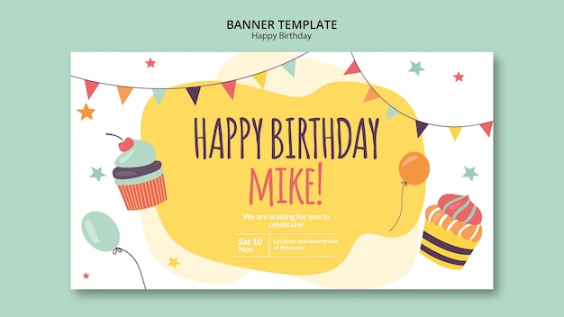 Free PSD happy birthday concept banner template