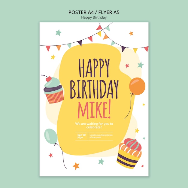 Free PSD happy birthday concept poster template