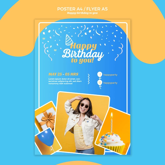 Free PSD happy birthday flyer template