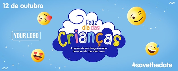 Happy children's day social media banner for brazil marketing campaign in portuguese