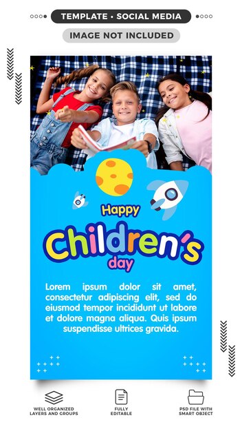 Happy children's day social media stories template